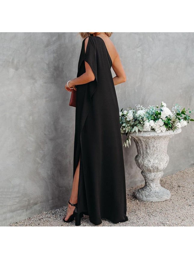Solid dress reverse shoulder irregular long skirt fashion outfits