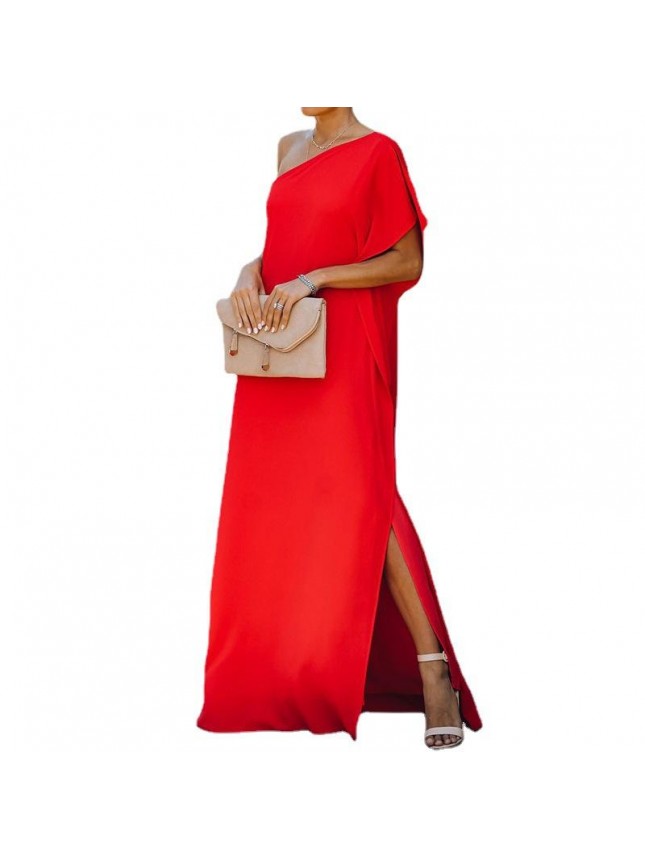 Solid dress reverse shoulder irregular long skirt fashion outfits