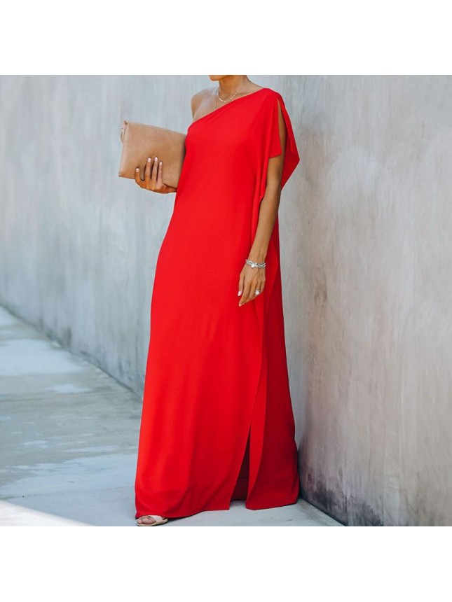 Solid dress reverse shoulder irregular long skirt fashion outfits