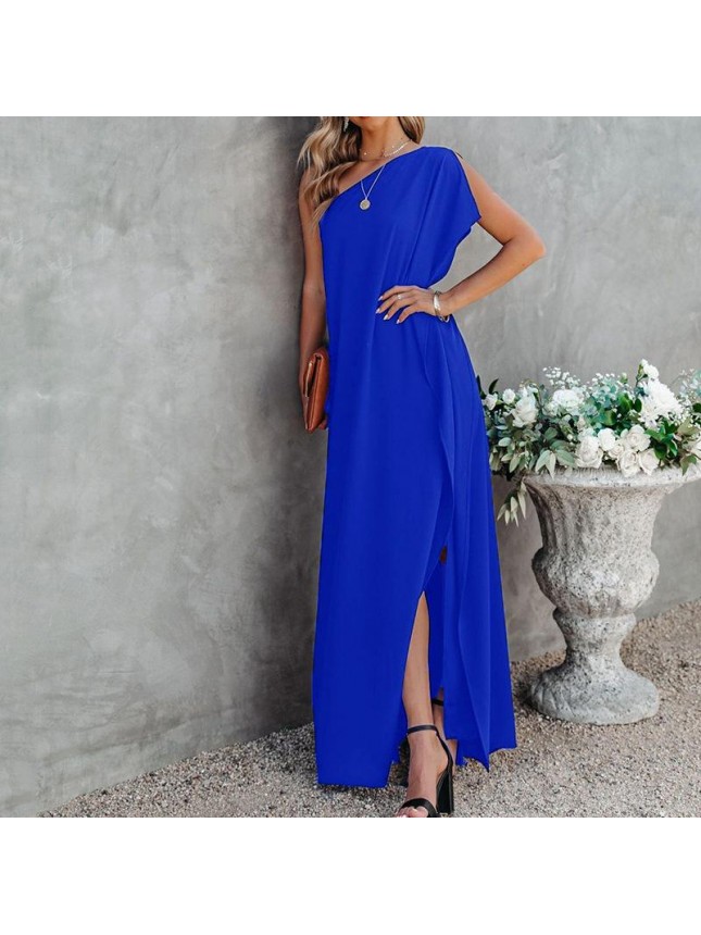 Solid dress reverse shoulder irregular long skirt fashion outfits