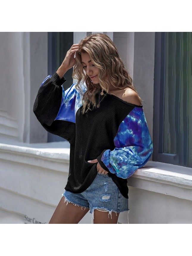One word collar dyed knit shirt bat sleeve feels shoulder shirt