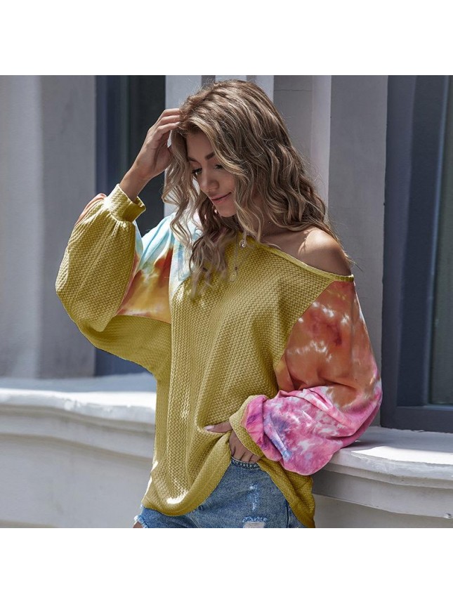 One word collar dyed knit shirt bat sleeve feels shoulder shirt