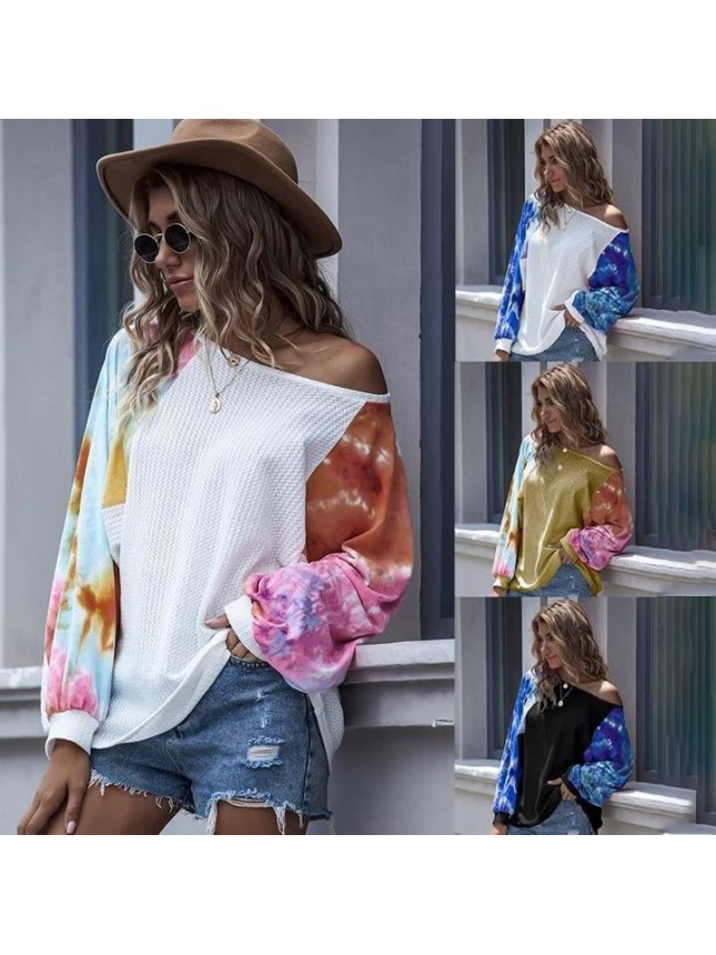 One word collar dyed knit shirt bat sleeve feels shoulder shirt