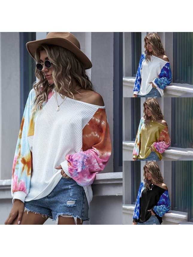 One word collar dyed knit shirt bat sleeve feels shoulder shirt