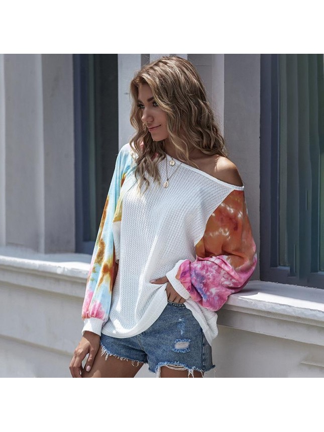 One word collar dyed knit shirt bat sleeve feels shoulder shirt