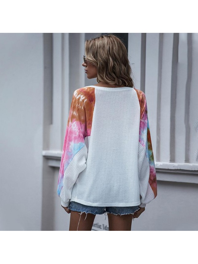 One word collar dyed knit shirt bat sleeve feels shoulder shirt