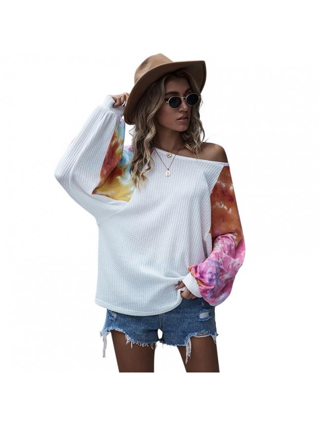 One word collar dyed knit shirt bat sleeve feels shoulder shirt