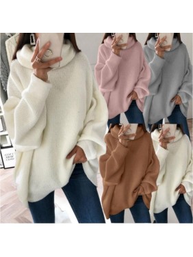 Solid color high neck needle top coat sweater fashion outfits
