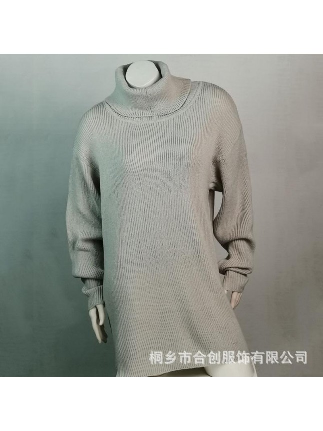 Solid color high neck needle top coat sweater fashion outfits