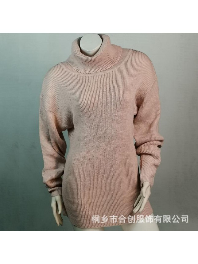 Solid color high neck needle top coat sweater fashion outfits