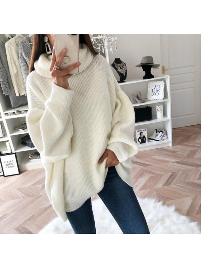 Solid color high neck needle top coat sweater fashion outfits