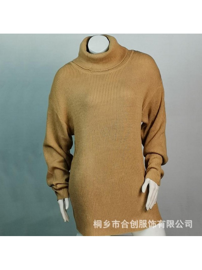 Solid color high neck needle top coat sweater fashion outfits