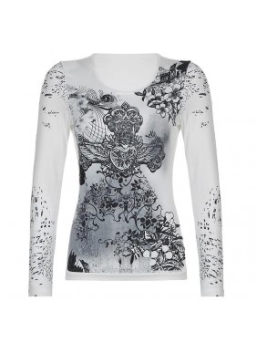Retro wings print long sleeve close up shirt on the top shirt