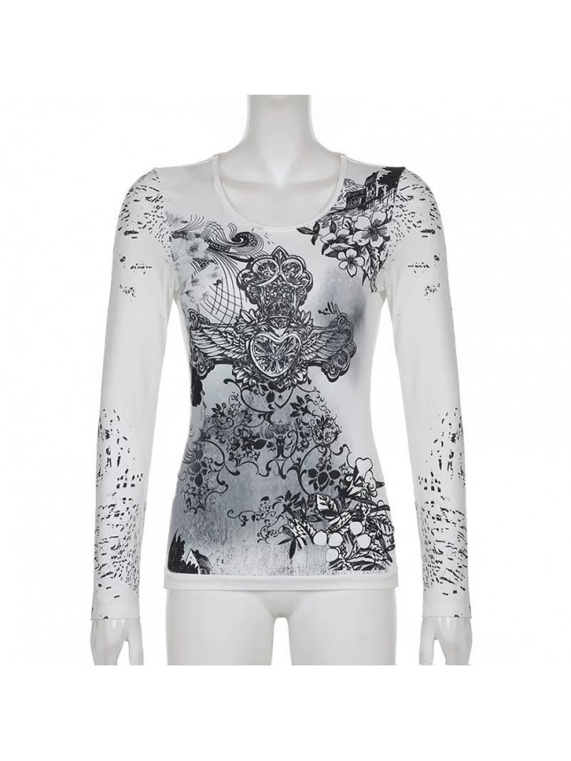Retro wings print long sleeve close up shirt on the top shirt