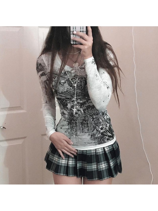 Retro wings print long sleeve close up shirt on the top shirt