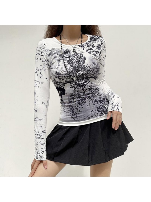 Retro wings print long sleeve close up shirt on the top shirt