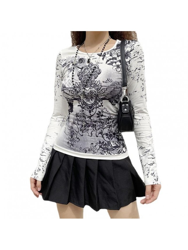 Retro wings print long sleeve close up shirt on the top shirt