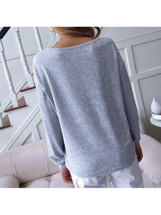 Top solid color lace set loose splice long sleeve T shirt