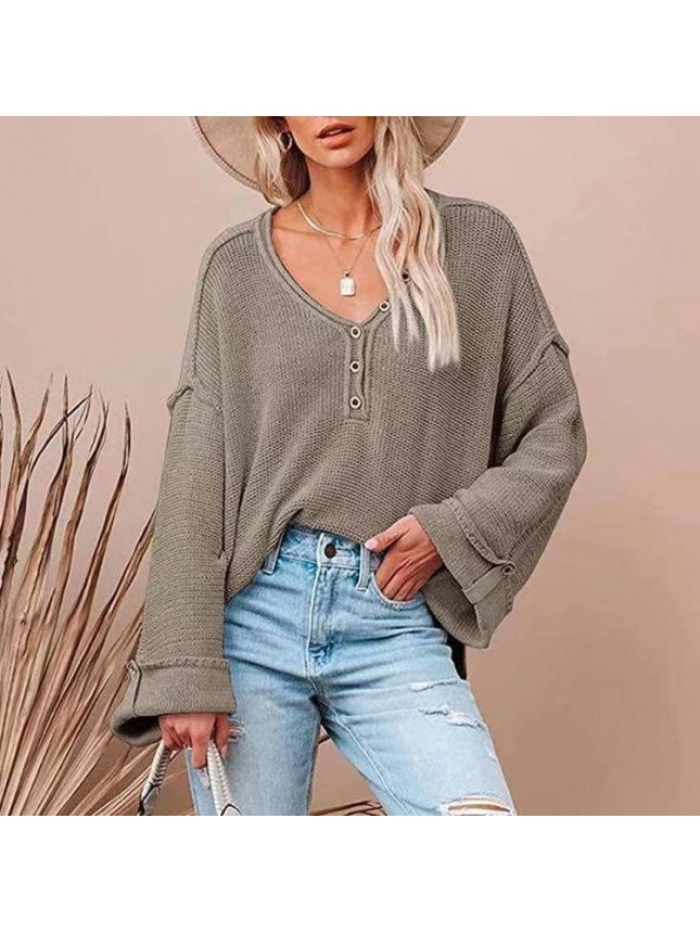 Surface large size V neck needle sweater fashion outfits
