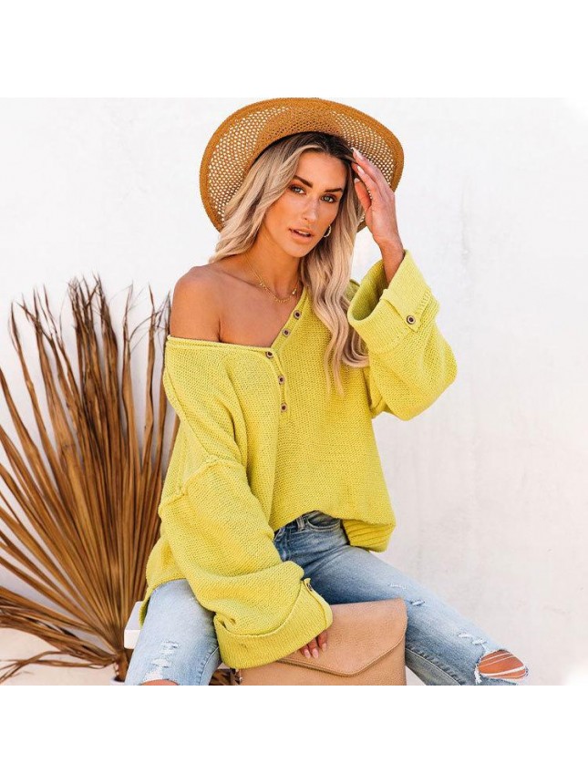 Surface large size V neck needle sweater fashion outfits