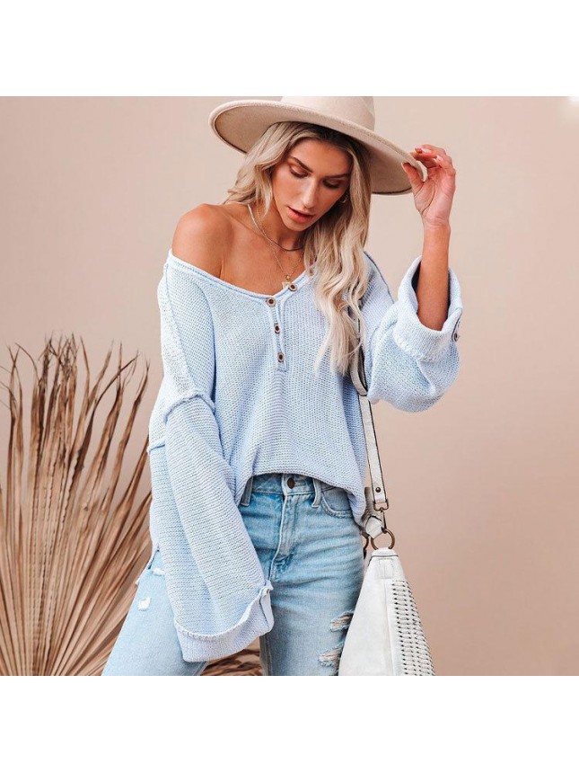 Surface large size V neck needle sweater fashion outfits