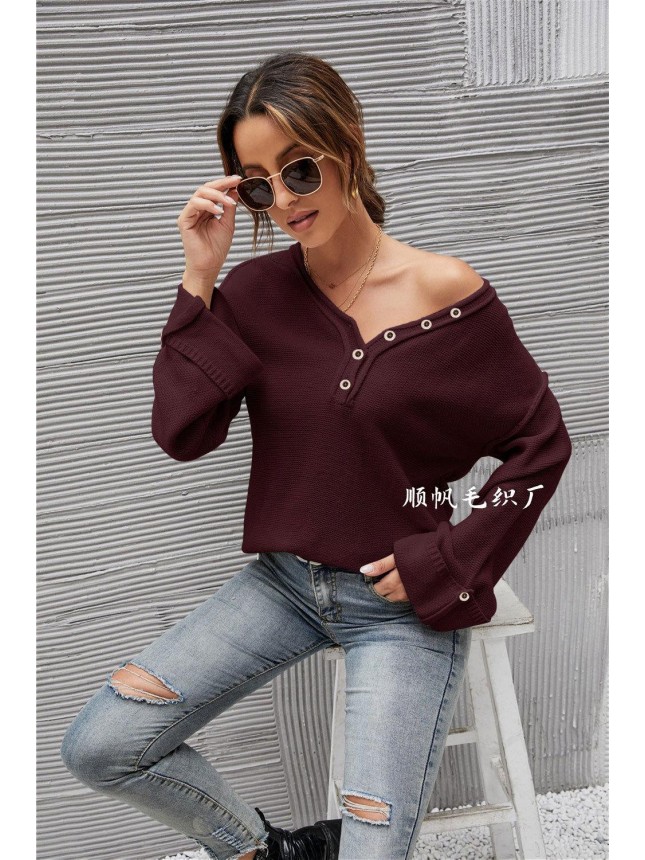 Surface large size V neck needle sweater fashion outfits