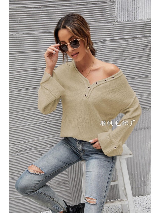 Surface large size V neck needle sweater fashion outfits