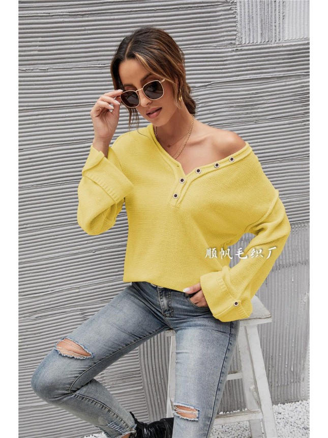 Surface large size V neck needle sweater fashion outfits