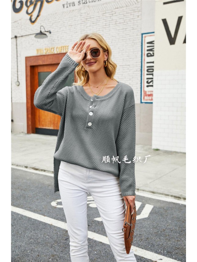 Surface large size V neck needle sweater fashion outfits
