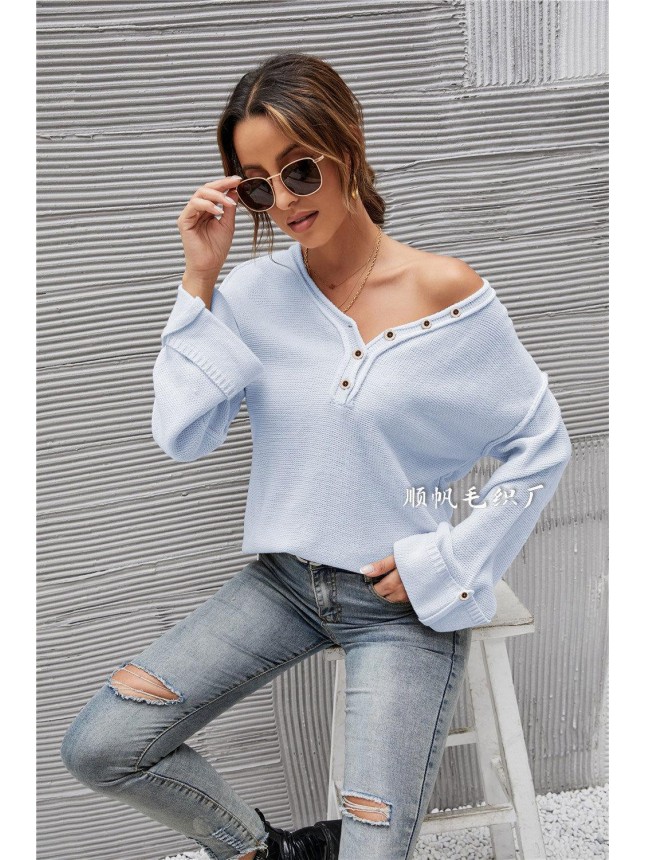 Surface large size V neck needle sweater fashion outfits