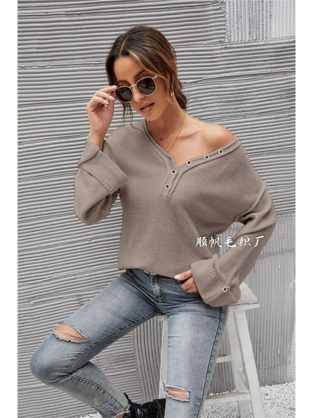 Surface large size V neck needle sweater fashion outfits