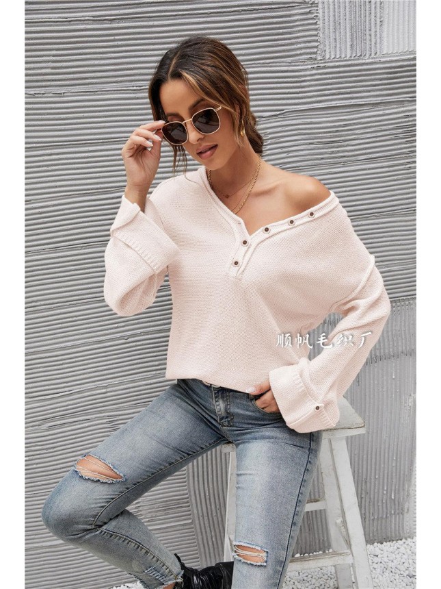 Surface large size V neck needle sweater fashion outfits