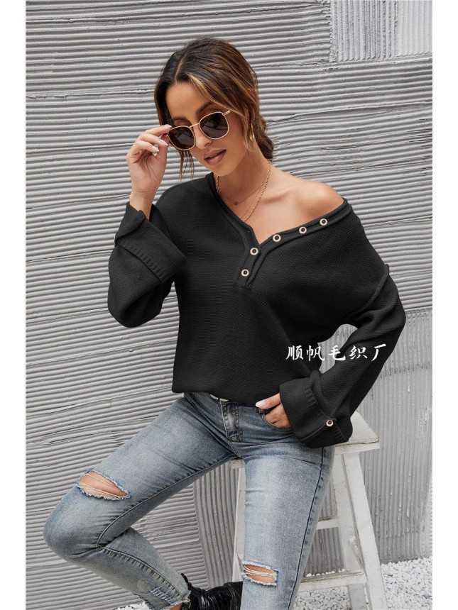 Surface large size V neck needle sweater fashion outfits