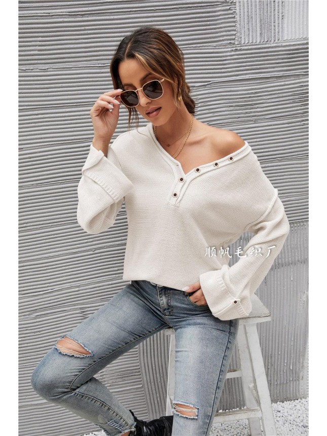 Surface large size V neck needle sweater fashion outfits