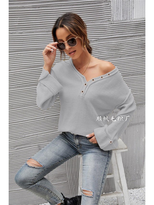 Surface large size V neck needle sweater fashion outfits