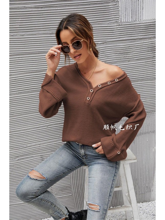Surface large size V neck needle sweater fashion outfits