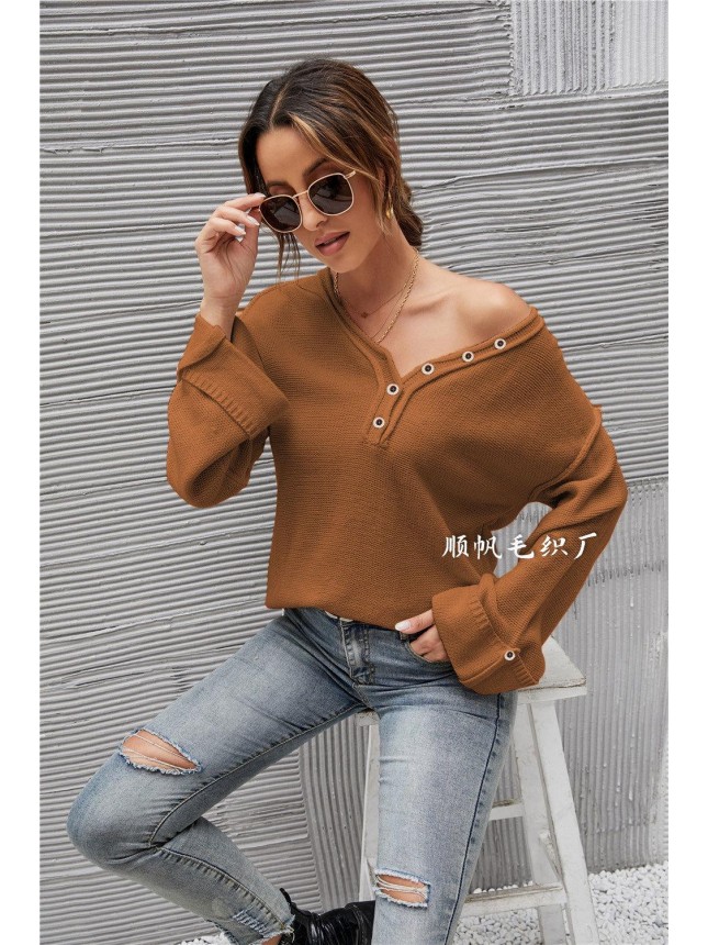 Surface large size V neck needle sweater fashion outfits