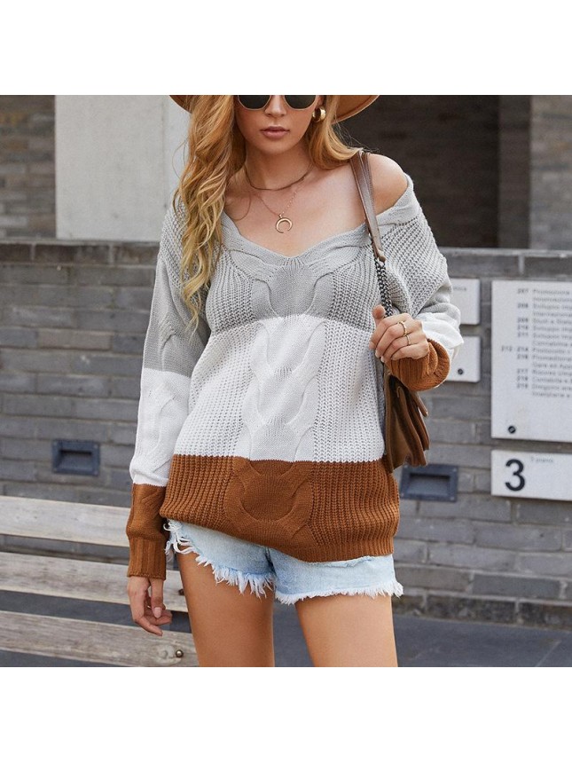 Striped splicing sweater twist sketch fashion outfits