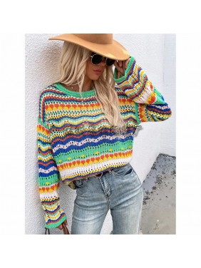Splicing sweater loose mesh striped sweater fashion outfits