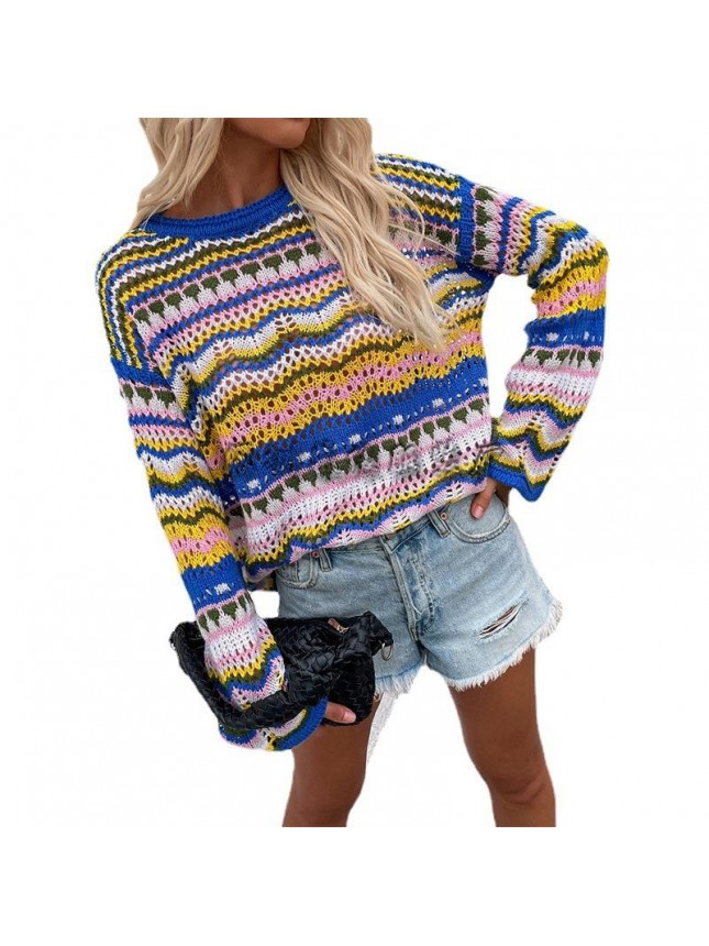 Splicing sweater loose mesh striped sweater fashion outfits