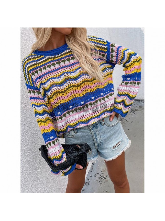 Splicing sweater loose mesh striped sweater fashion outfits