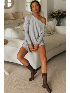 Casual Long Sleeve Crew Neck Mini T-Shirt Dress – Gray