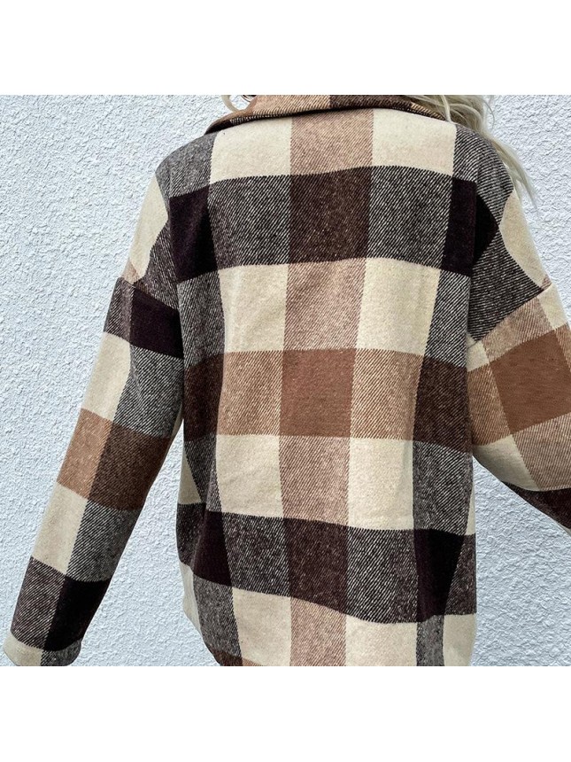 Plaid shirt lapel long sleeve loose shirt jacket