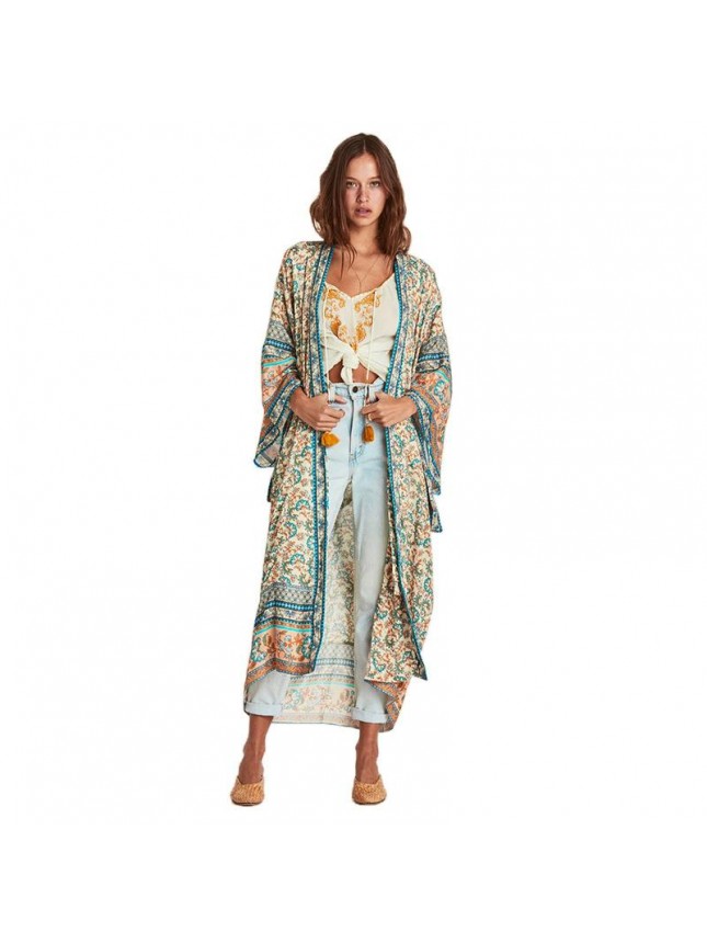Bohemian beach printed long contract outer cover sunscreen shirt