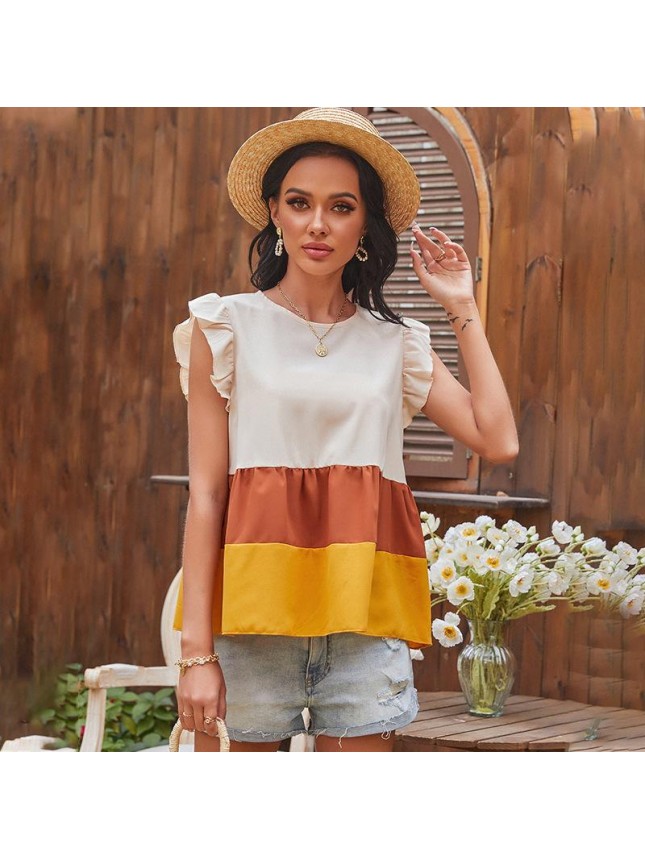 Sany color stitching sleeveless T shirt