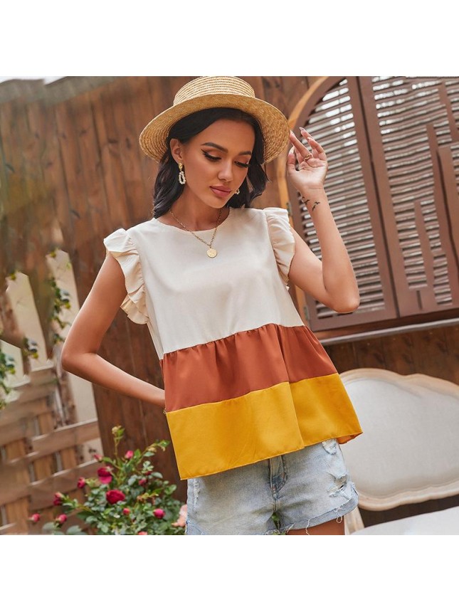 Sany color stitching sleeveless T shirt