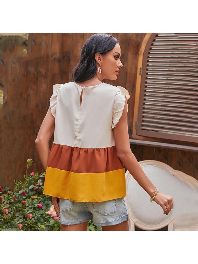 Sany color stitching sleeveless T shirt