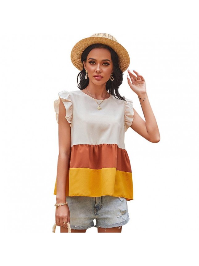 Sany color stitching sleeveless T shirt