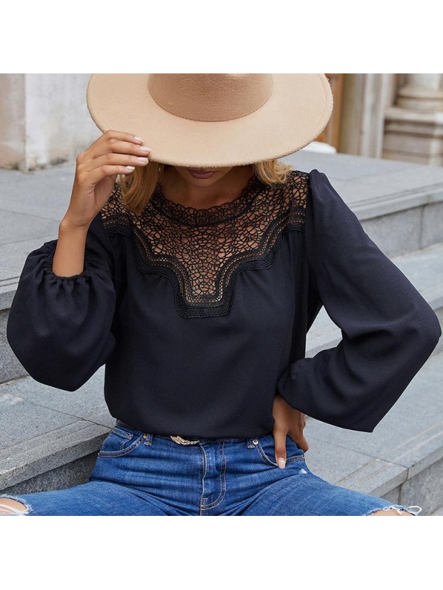 Lace top loose long sleeve T shirt