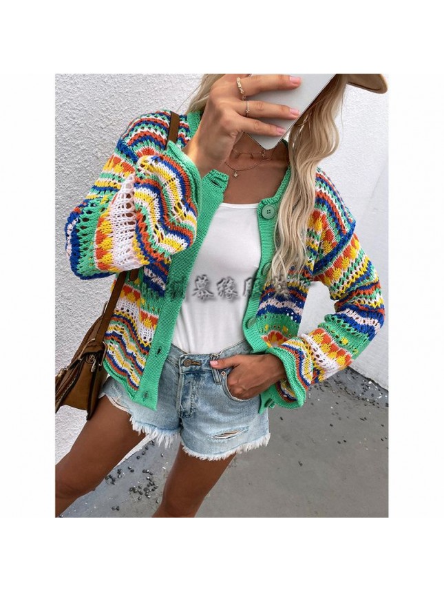 Striped sweater loose rainbow sweater cardigan fashion outfits